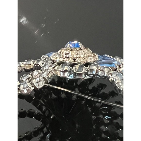Vintage Sherman Brooch Earrings Dome Signed Blue Rhinestones Crystal Swarovski - Picture 4 of 14